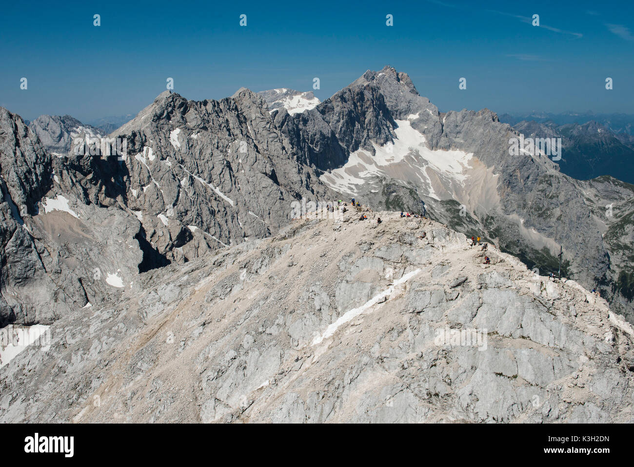 Alpspitze, Zugspitze - Jubiläumsgrat, Garmisch-Partenkirchen Alpspitz Gipfel, Luftbild, Deutschland, Bayern, Oberbayern, Bayerische Alpen, Zugspitze, Werdenfelser Land Region Stockfoto