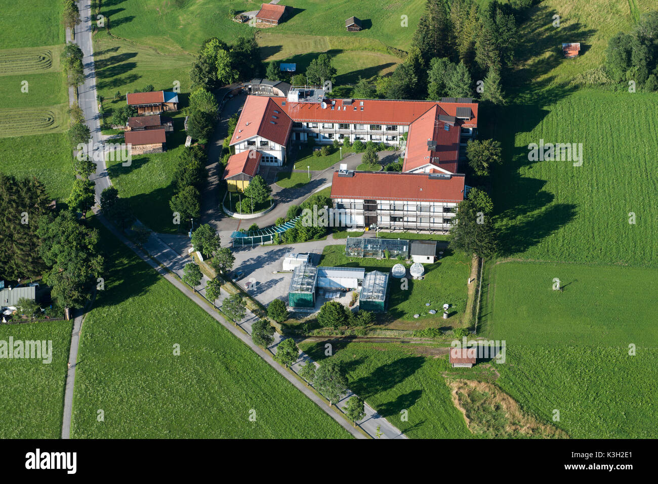 Kit-campus Alpin - IMK-IFU, Institut für Klimatologie, Garmisch-Partenkirchen, Luftbild, Deutschland, Bayern, Oberbayern Stockfoto