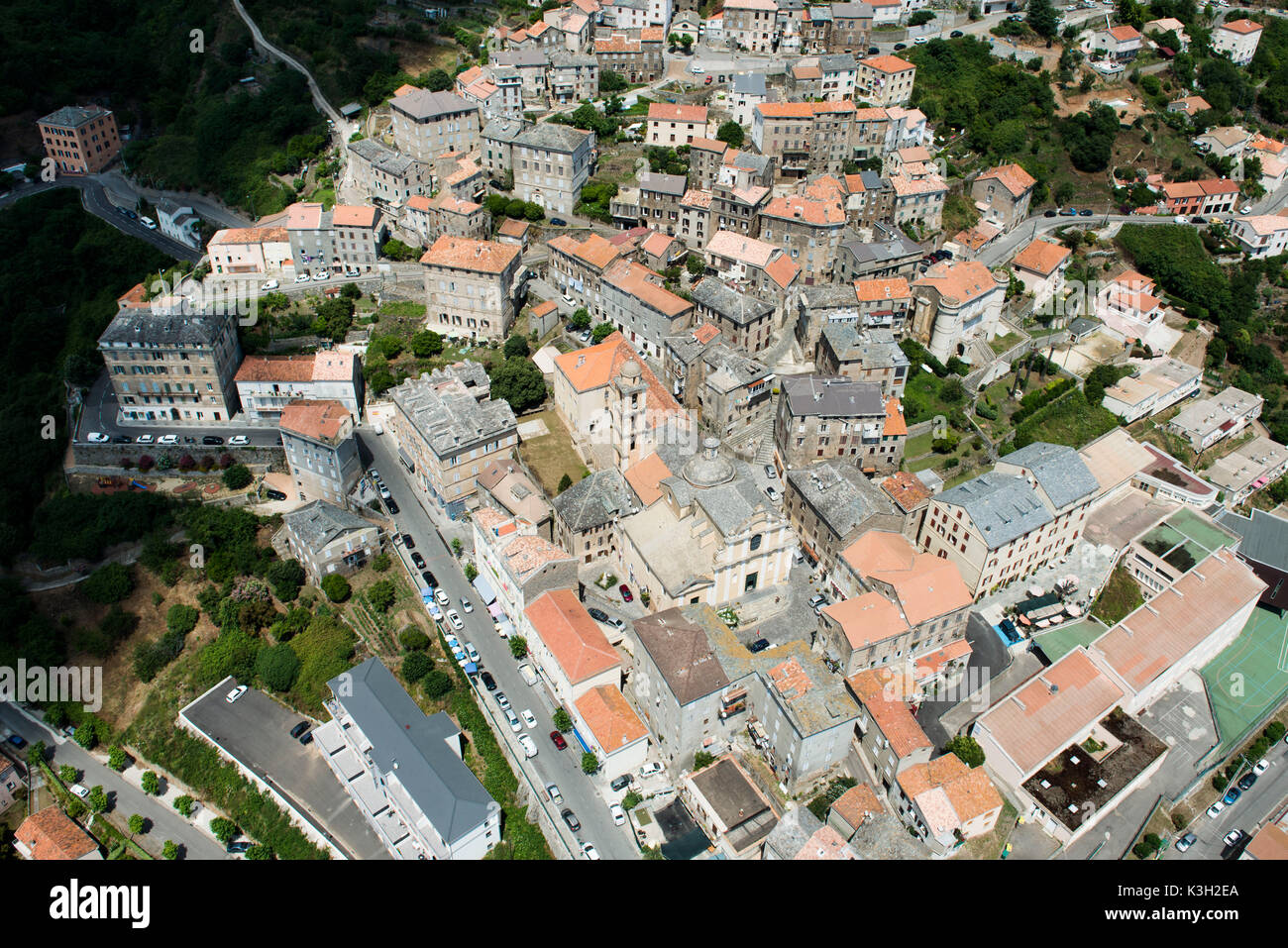 Cervione, Korsika, Center, Luftbild, Costa Verde, Frankreich Stockfoto