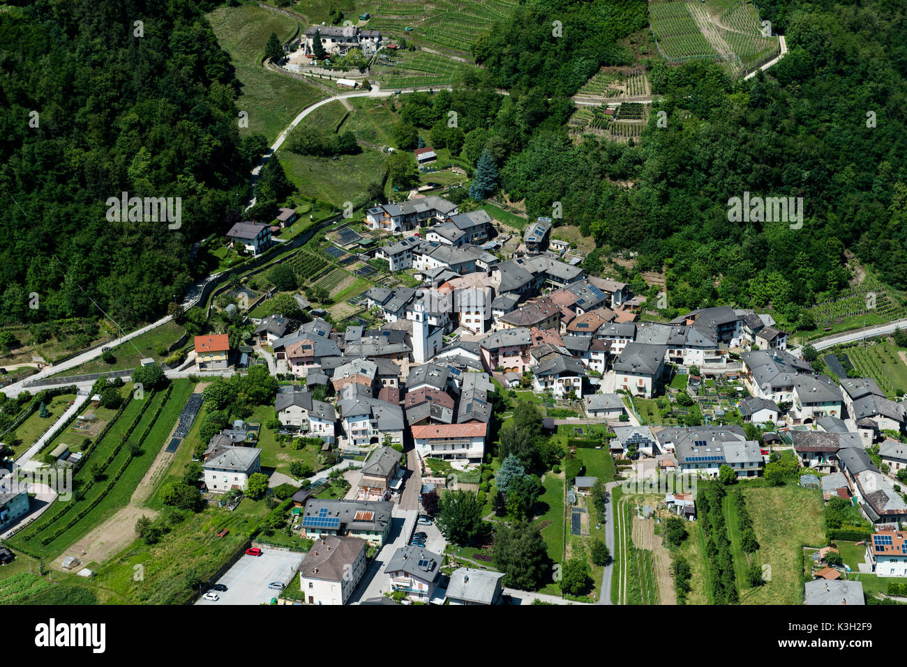 Levico, Selva, Bergdorf, Luftbild, Valsugana, Trentino, Italien Stockfoto