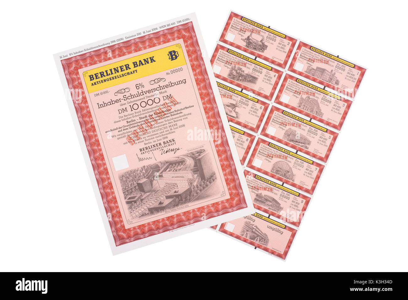 Teilschuldverschreibung der Berliner Bank Stockfoto