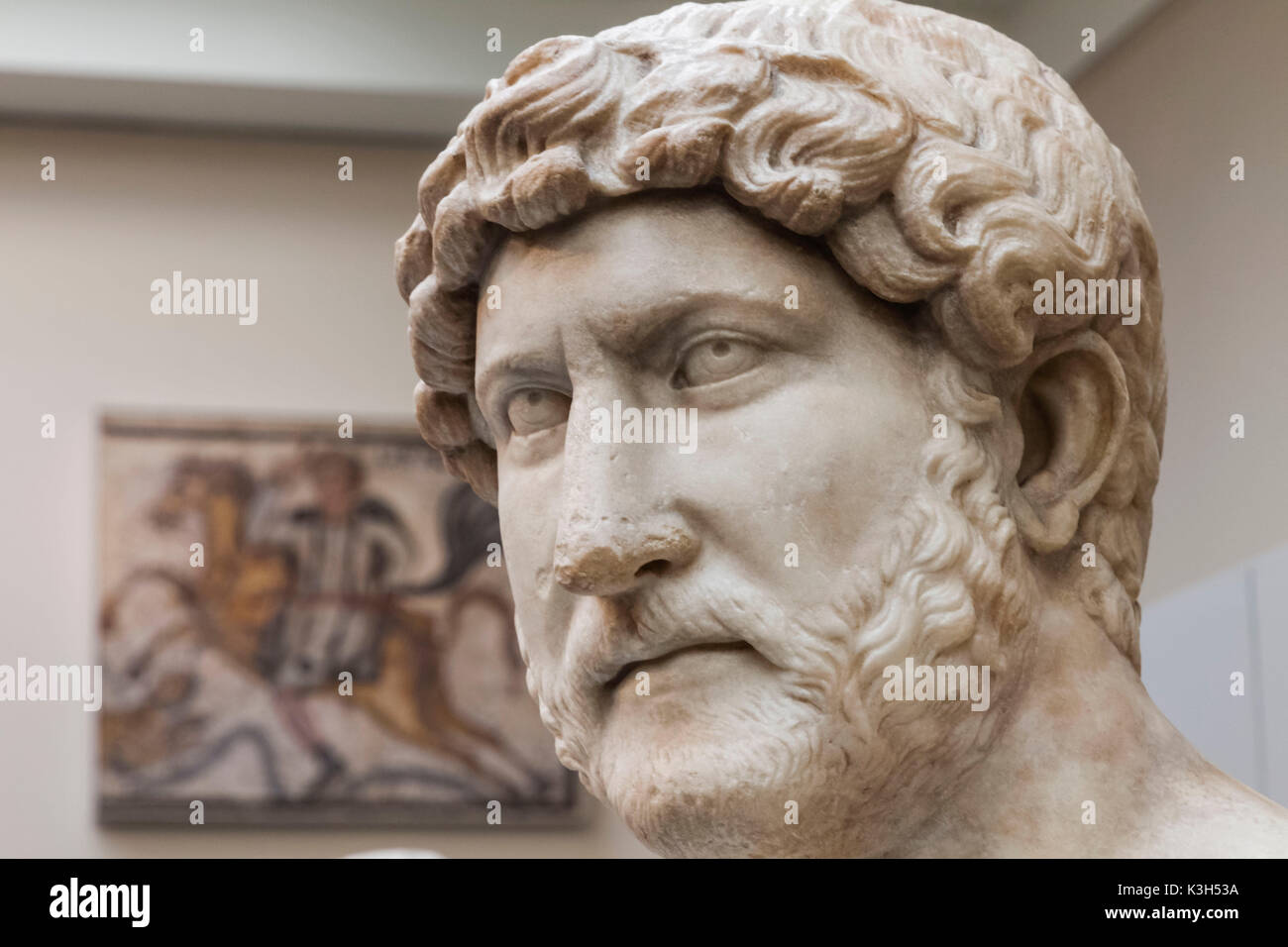 England, London, British Museum, Römische Reich, ein Römisches Marmor Büste von Kaiser Hadrian von Rom vom AD 117-138 Stockfoto