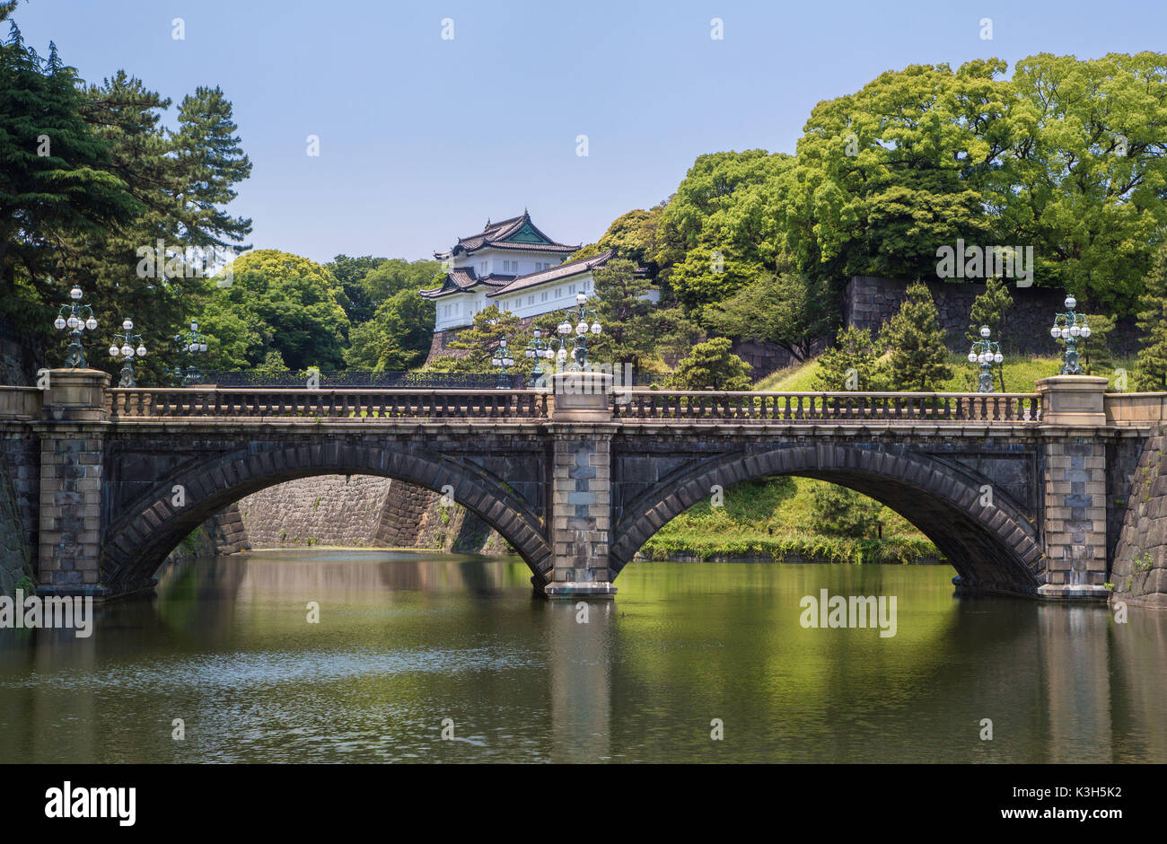 Japan, Tokyo City, dem Kaiserlichen Palast, Nijubashi Brücke. Stockfoto