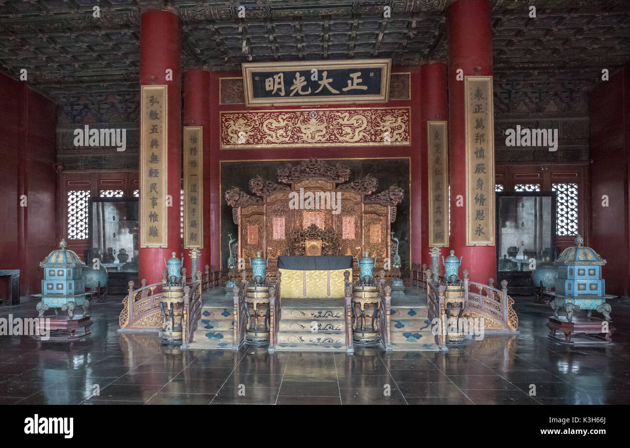 China, Beijin Stadt, die Verbotene Stadt, Kaiser Thron Stockfoto