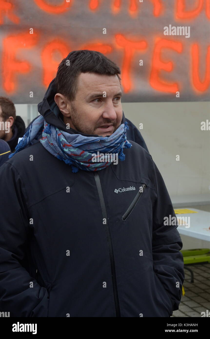 Olivier Besancenot unterstützt Streik der Briefträger in Lyon, Frankreich Stockfoto