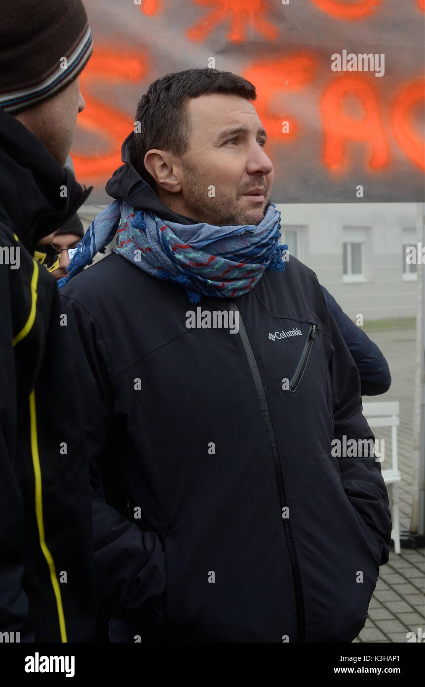 Olivier Besancenot unterstützt Streik der Briefträger in Lyon, Frankreich Stockfoto