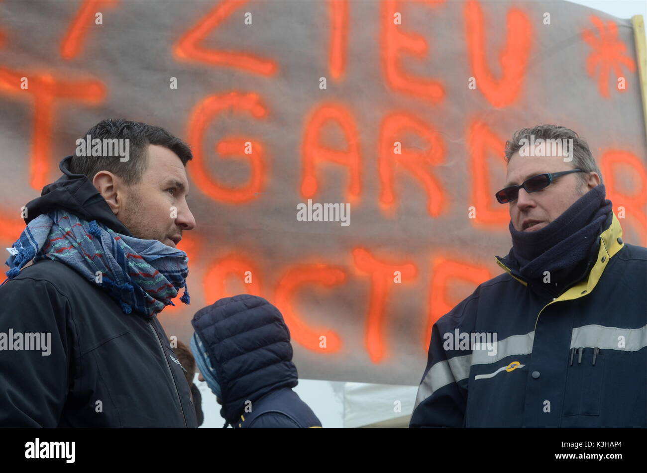 Olivier Besancenot unterstützt Streik der Briefträger in Lyon, Frankreich Stockfoto