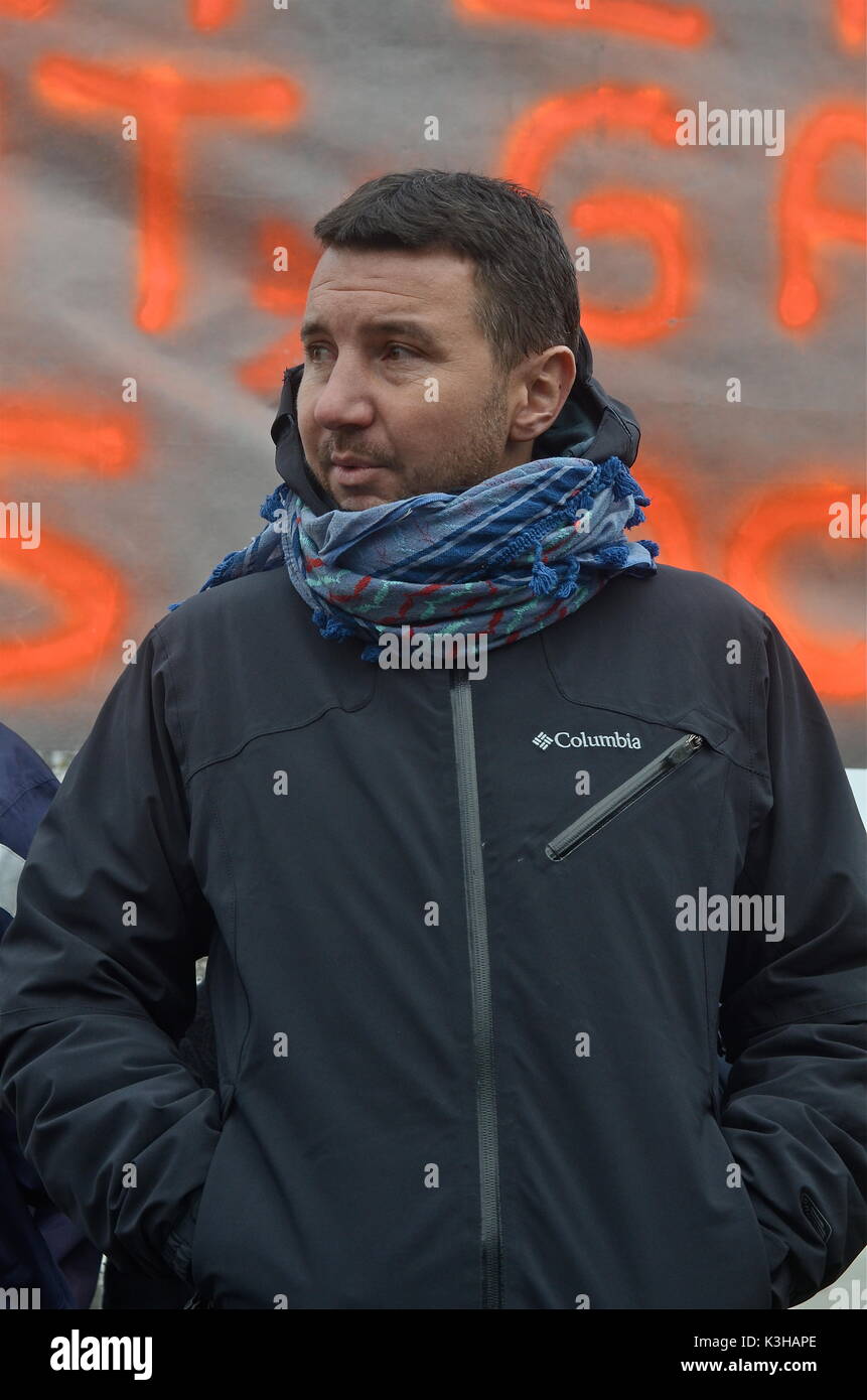 Olivier Besancenot unterstützt Streik der Briefträger in Lyon, Frankreich Stockfoto