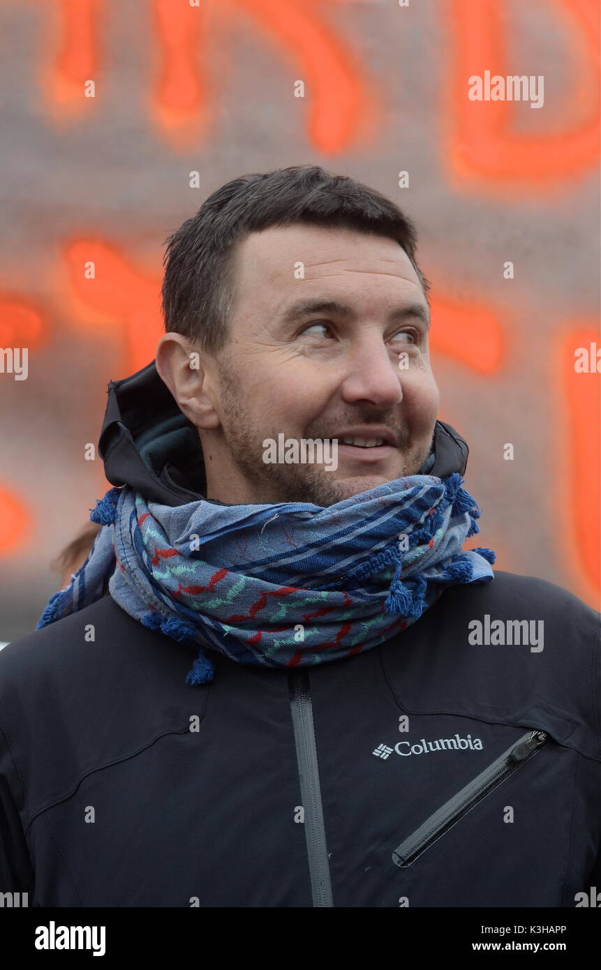 Olivier Besancenot unterstützt Streik der Briefträger in Lyon, Frankreich Stockfoto