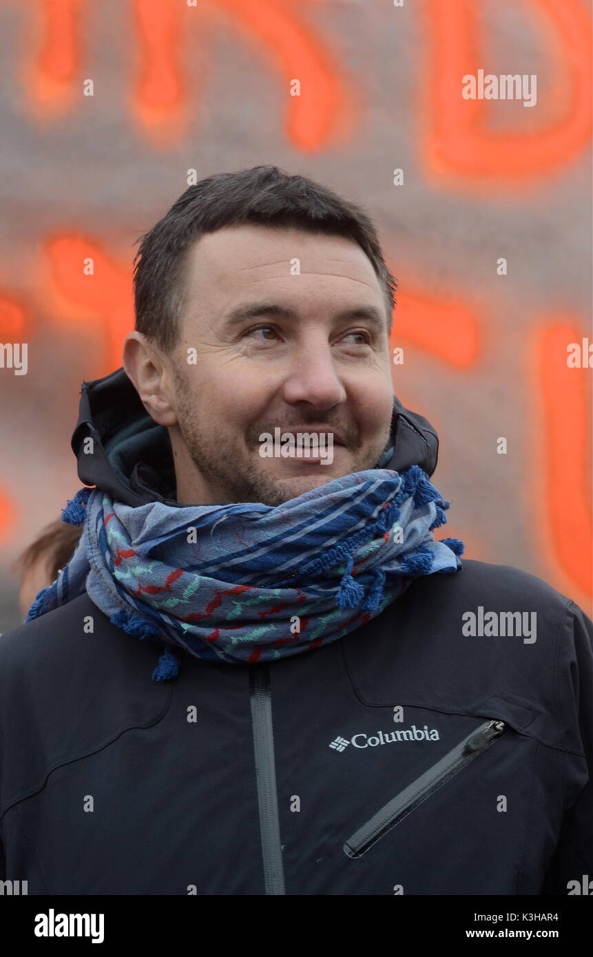 Olivier Besancenot unterstützt Streik der Briefträger in Lyon, Frankreich Stockfoto