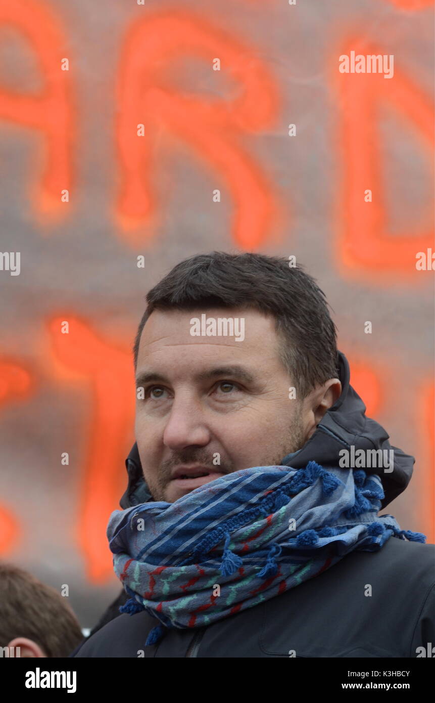 Olivier Besancenot unterstützt Streik der Briefträger in Lyon, Frankreich Stockfoto