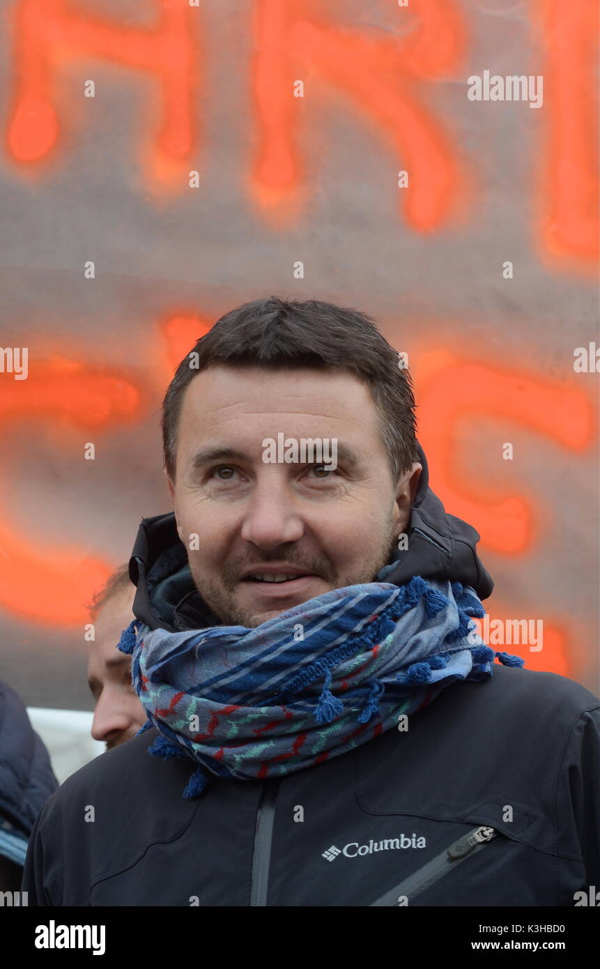 Olivier Besancenot unterstützt Streik der Briefträger in Lyon, Frankreich Stockfoto
