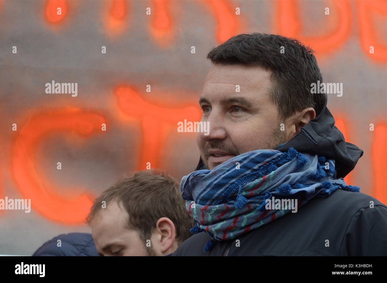Olivier Besancenot unterstützt Streik der Briefträger in Lyon, Frankreich Stockfoto