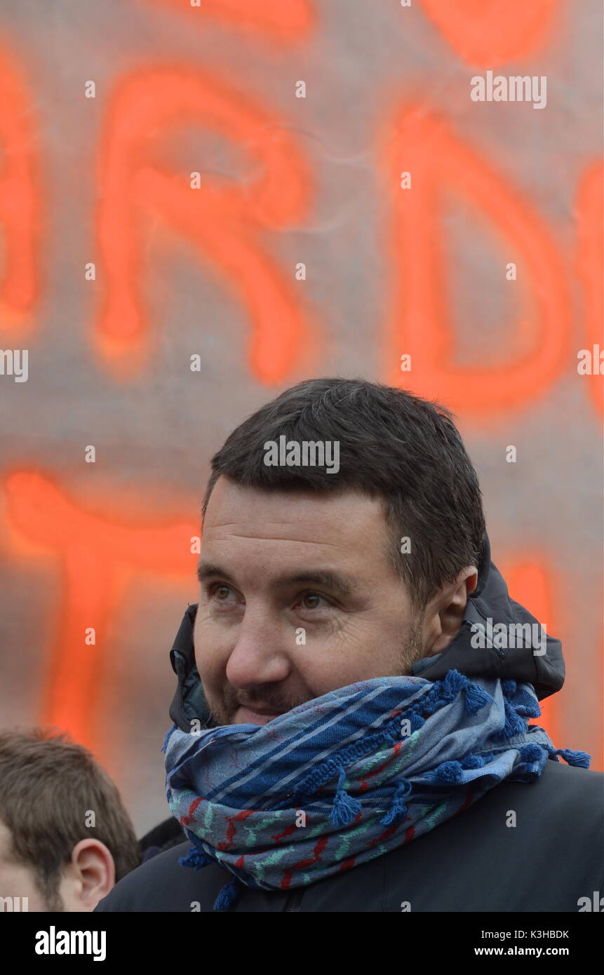 Olivier Besancenot unterstützt Streik der Briefträger in Lyon, Frankreich Stockfoto