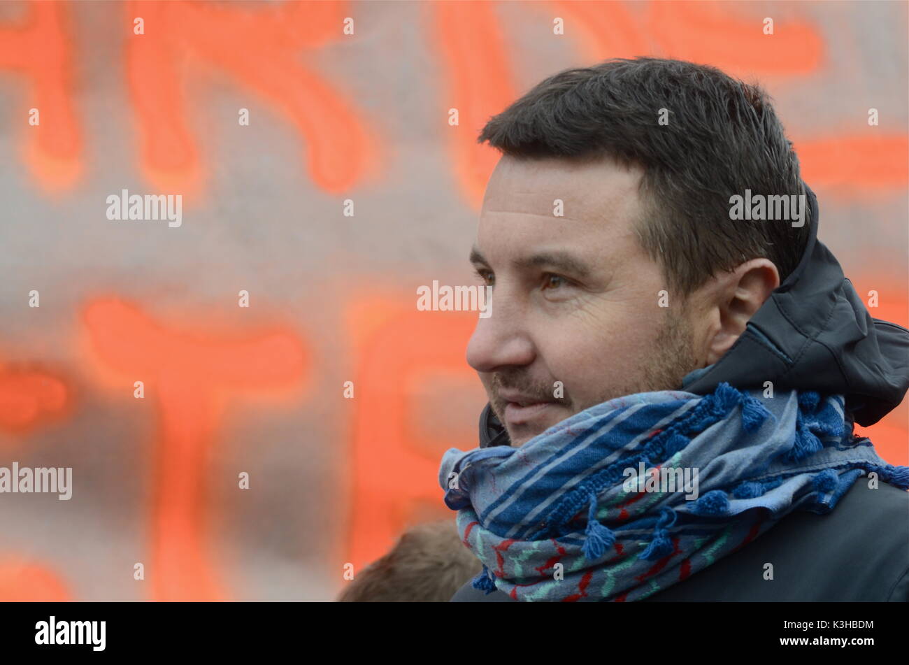 Olivier Besancenot unterstützt Streik der Briefträger in Lyon, Frankreich Stockfoto
