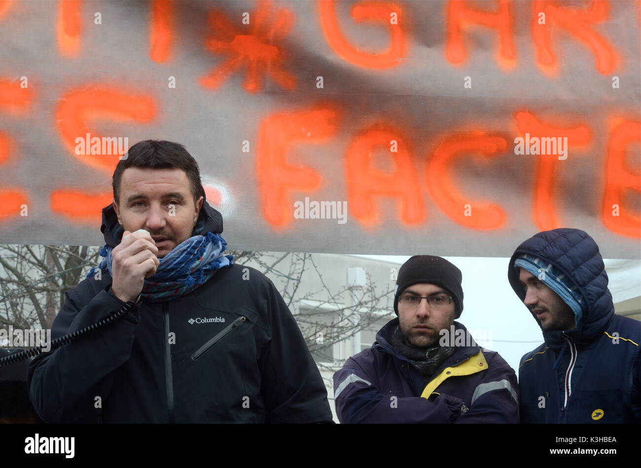 Olivier Besancenot unterstützt Streik der Briefträger in Lyon, Frankreich Stockfoto