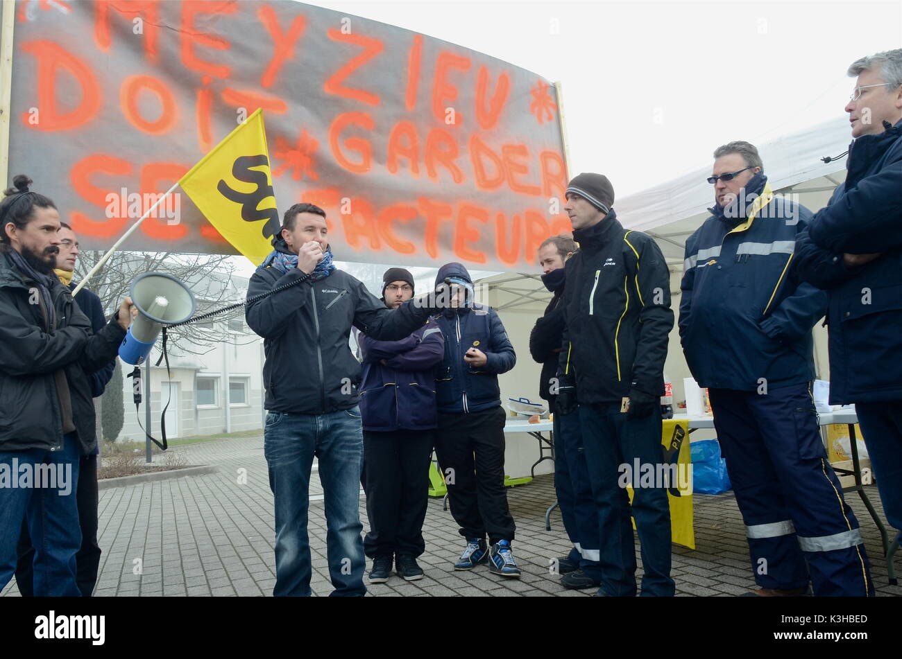 Olivier Besancenot unterstützt Streik der Briefträger in Lyon, Frankreich Stockfoto
