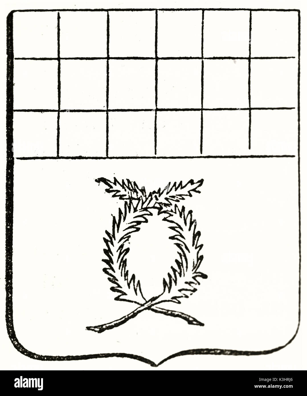 Alte graviert Reproduktion eines Wappen besteht aus zwei Zweigen mit Blättern. Von unbekannter Autor, auf Magasin Pittoresque, Paris, 1838 veröffentlicht. Stockfoto