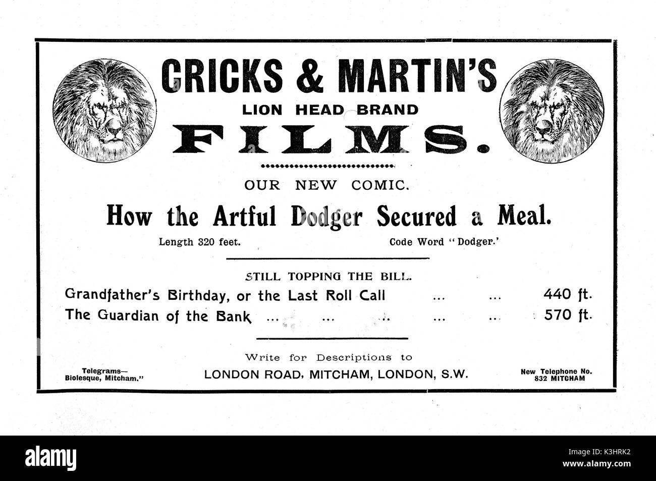 Eine Werbung für steife Hälse und Martin einen BEKANNTEN FRÜHEN KINO UNTERNEHMEN - 1908 Stockfoto