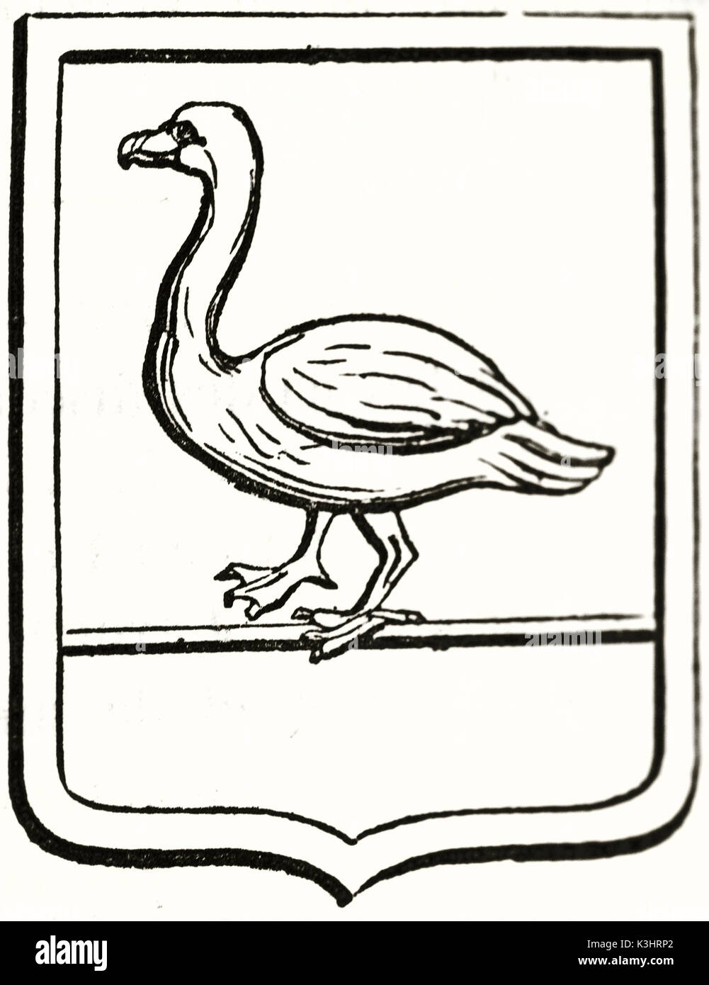 Alte graviert Reproduktion eines Wappen, die in einem Schwan. Von unbekannter Autor, auf Magasin Pittoresque, Paris, 1838 veröffentlicht. Stockfoto