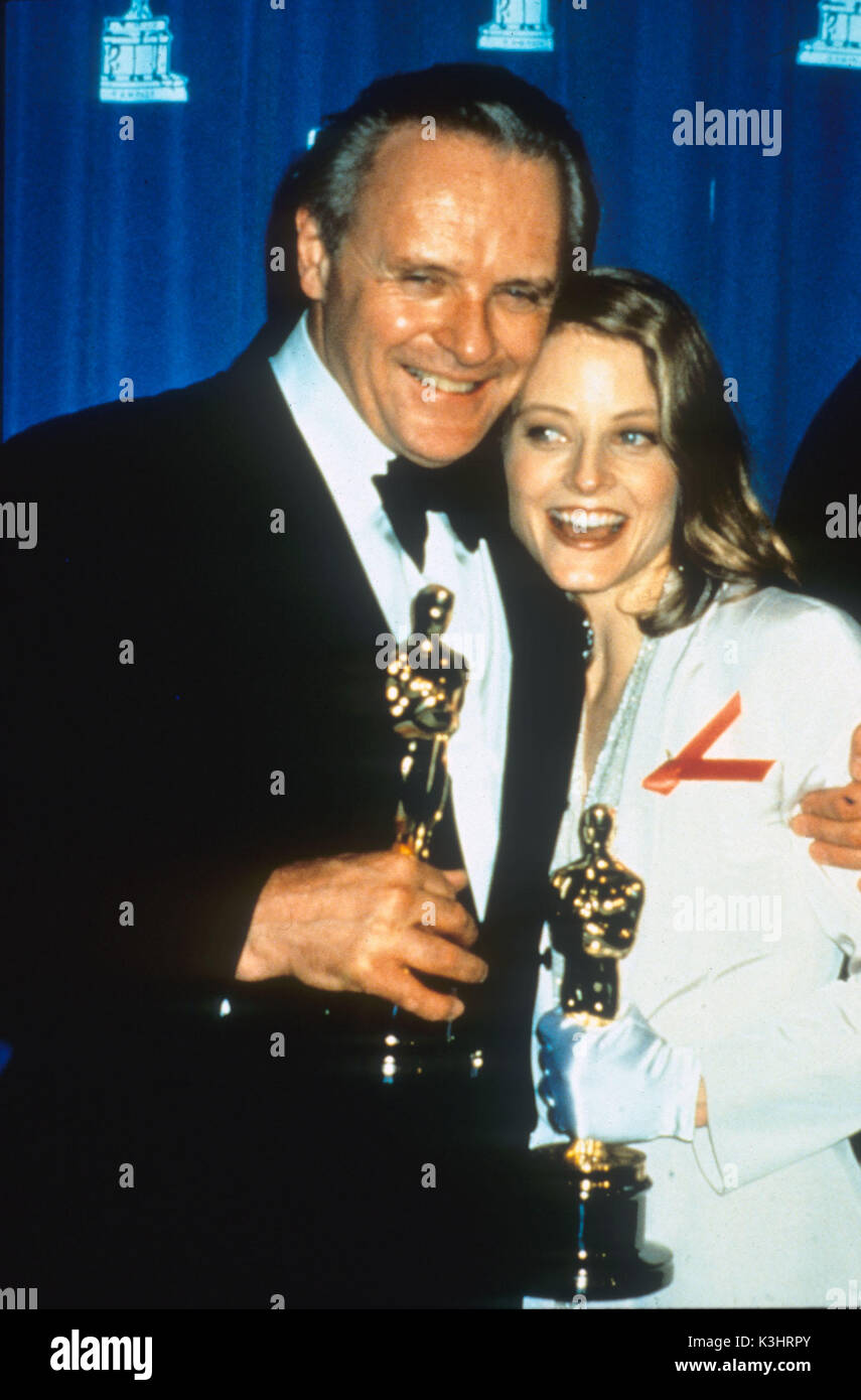 Oscar-verleihung 1991 Oscar für die beste Schauspielerin - JODIE FOSTER Oscar für den besten Schauspieler - Anthony Hopkins sowohl für DAS SCHWEIGEN DER LÄMMER. Stockfoto