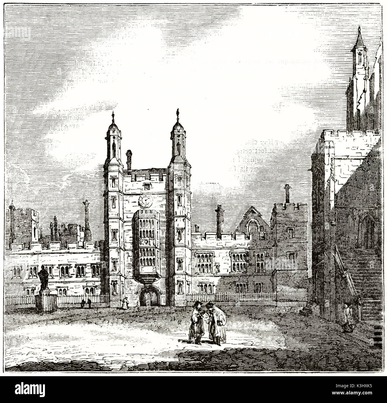 Alte Ansicht von Eton College Viereck, England. Von unbekannter Autor, auf Magasin Pittoresque, Paris, 1838 veröffentlicht. Stockfoto