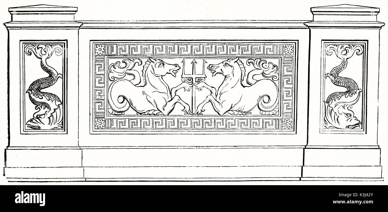 Alte graviert Reproduktion eines Palace Bridge architektonischen Detail, Berlin, Deutschland. N ach dem Schinkel, auf Magasin Pittoresque, Paris, 1838 veröffentlicht. Stockfoto