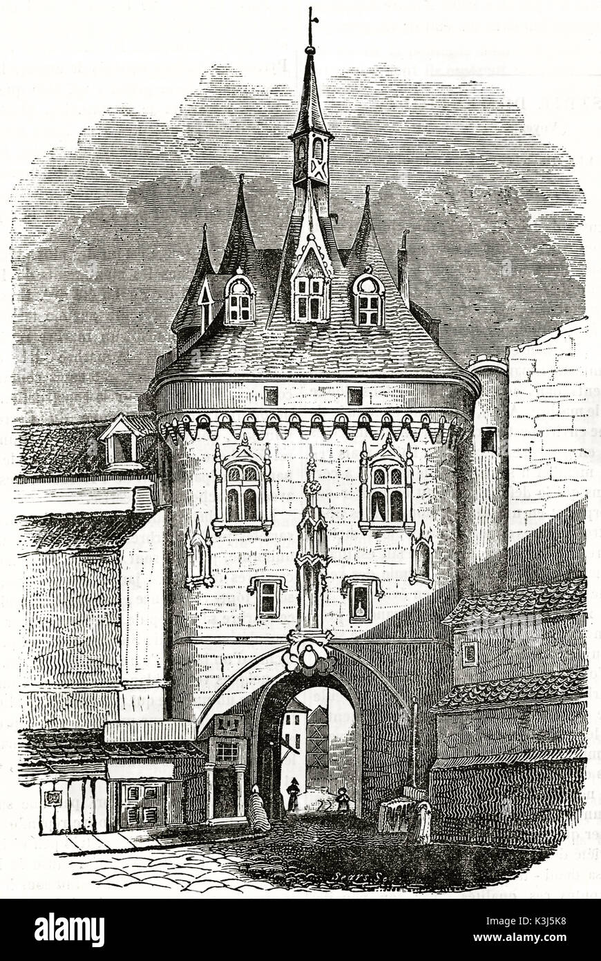 Alte Ansicht von Porte Cailhau, Bordeaux, Frankreich. Von Sears, auf Magasin Pittoresque, Paris, 1838 veröffentlicht erstellt Stockfoto