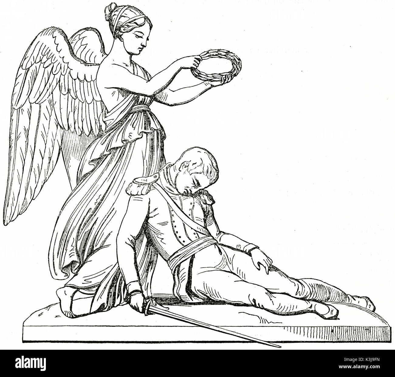 Alten Vervielfältigung von einem Projekt für ein Grabmal. Nach Thorvaldsen, auf Magasin Pittoresque, Paris, 1838 veröffentlicht. Stockfoto