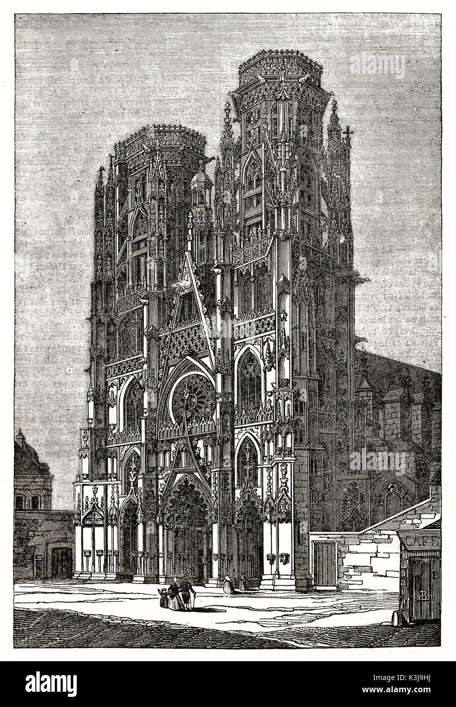 Alte Ansicht von Toul Kathedrale, Lothringen, Frankreich. Von unbekannter Autor, auf Magasin Pittoresque, Paris, 1838 veröffentlicht. Stockfoto