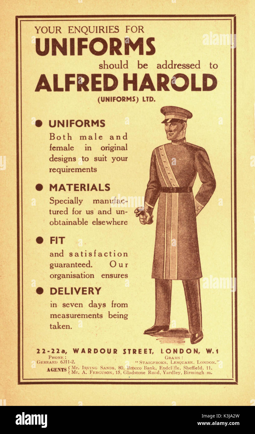 Kino uniformen Diese Anzeige stammt aus dem Jahr 1933 Stockfoto