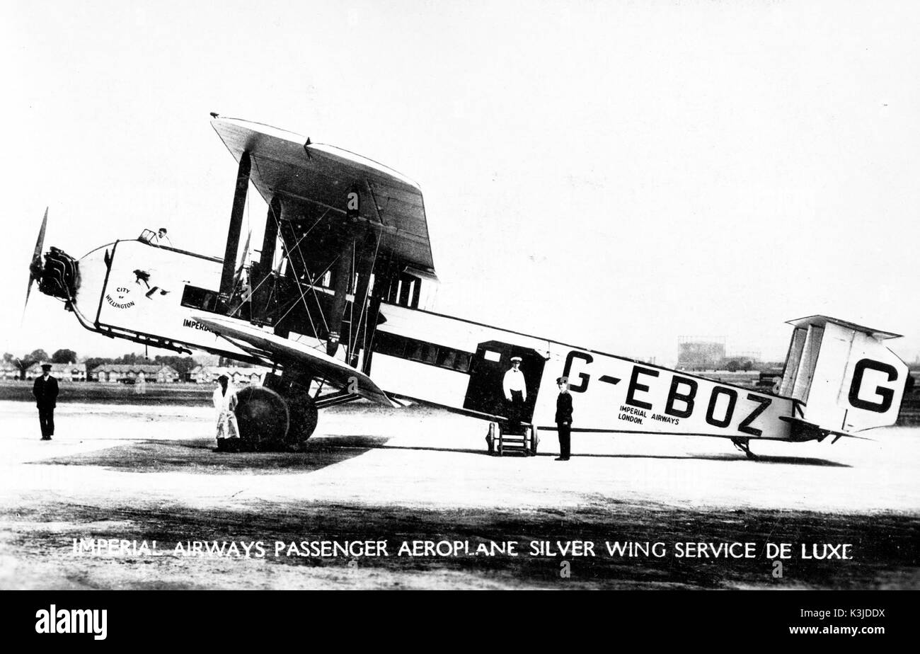 IMPERIAL AIRWAYS VERKEHRSFLUGZEUG SILVER WING SERVICE DE LUXE Stockfoto