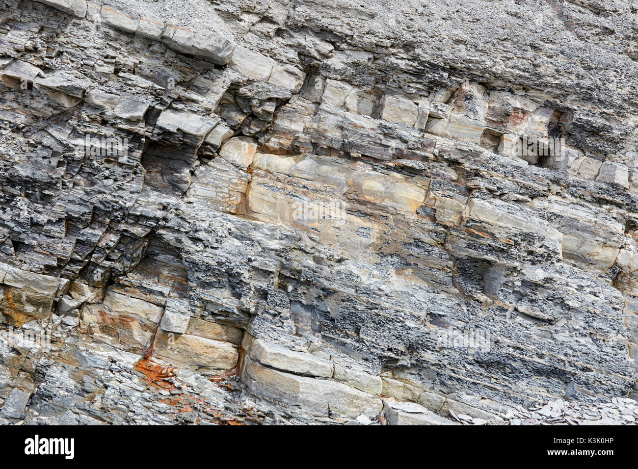 Sedimentäre Schichtung bei Joggins Fossil Klippen, Nova Scotia, Kanada Stockfoto
