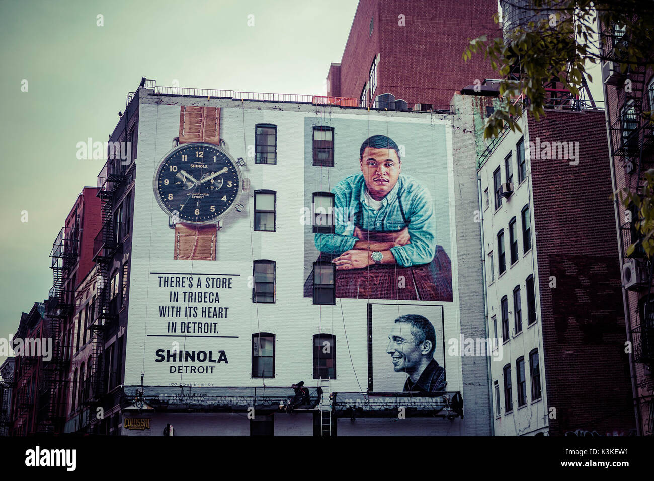 Eyecatching Shinola Watch Ad, große Wandgemälde, Poster und Street Art, Manhatten, New York, USA Stockfoto