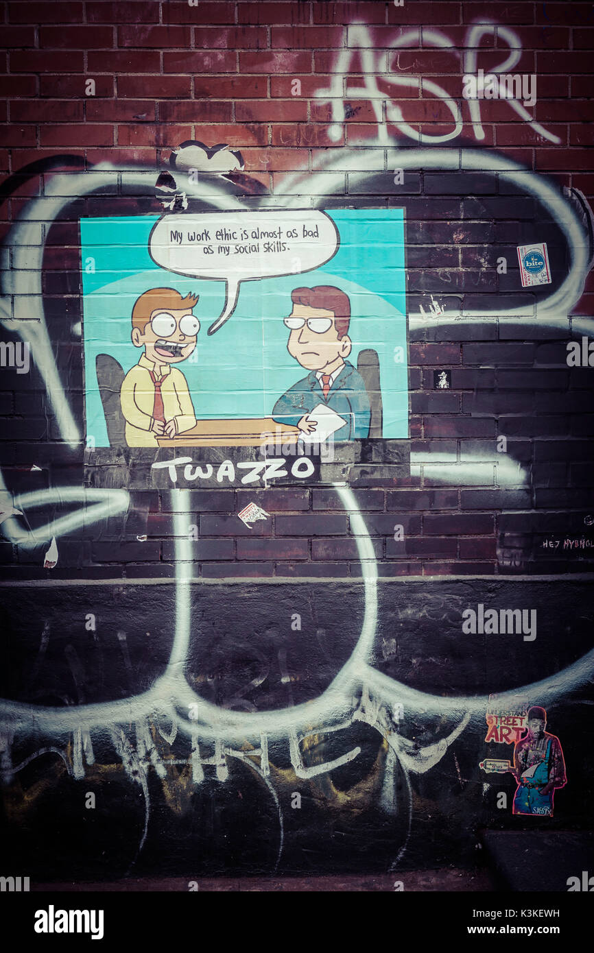 Meine Arbeit Ethik ist fast so schlimm wie meine soziale Kompetenz, Poster Kunst der Twazzo, Manhatten, New York, USA Stockfoto