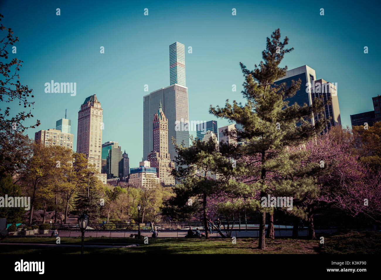 Blick auf den Park, Architektur, Wolkenkratzer, Central Park, Manhattan, New York, USA Stockfoto