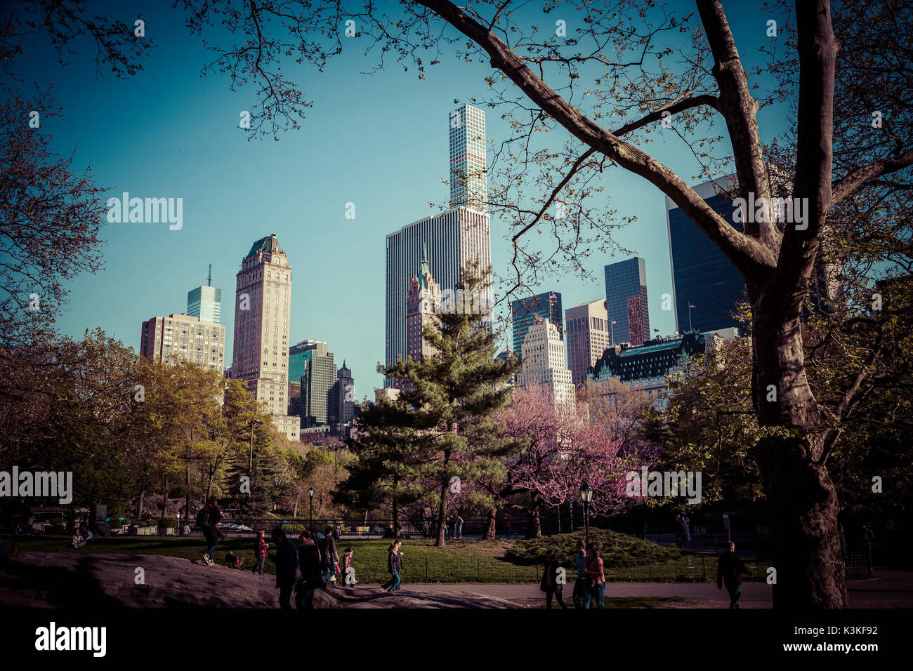Blick auf den Park, Architektur, Wolkenkratzer, Central Park, Manhattan, New York, USA Stockfoto