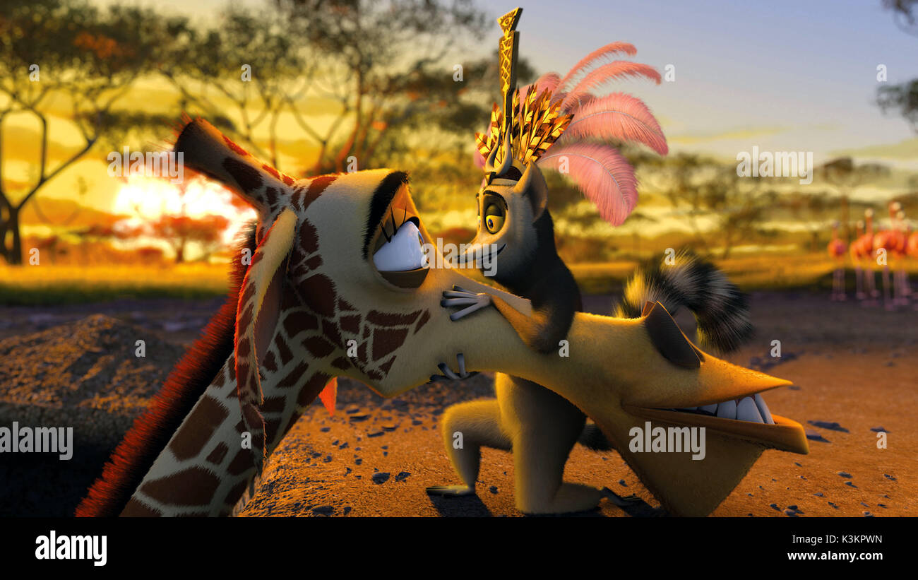 MADAGASCAR: ESCAPE 2 AFRICA DAVID SCHWIMMER Melman Voices/Giraffe, Sacha Baron Cohen als König Julien Datum: 2008 Stockfoto