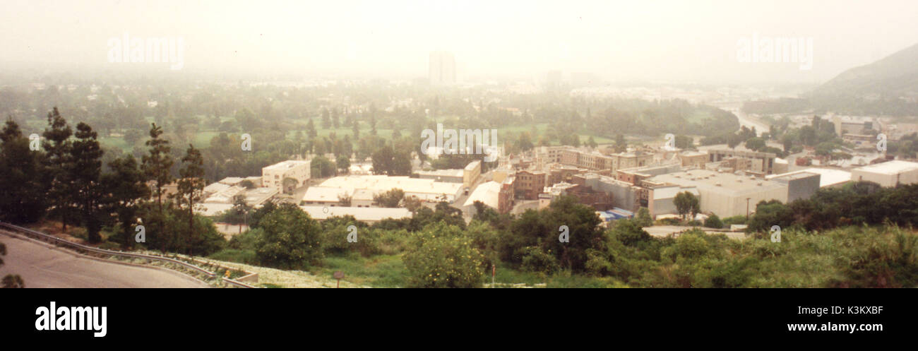 Eine Ansicht aus einem höheren Punkt der Universal City, Los Angeles, Sets und Studio Gebäude Stockfoto