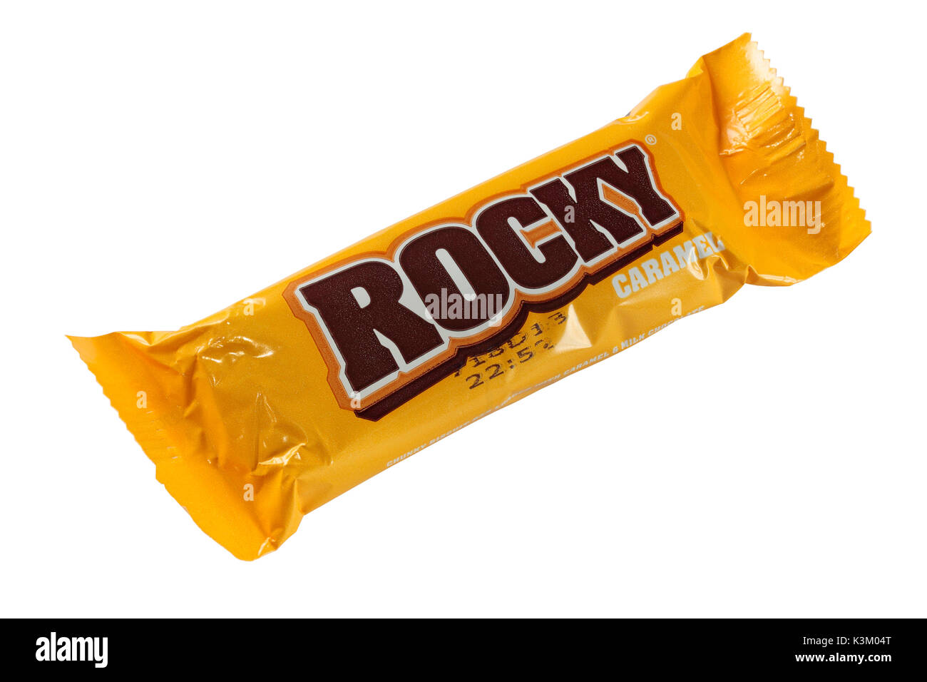 Ein Caramel Rocky Schokolade auf weißem Hintergrund Stockfoto
