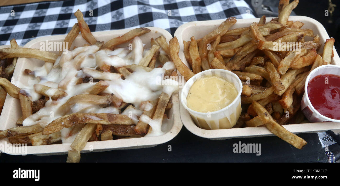 Pommes Frites mit Mozzarella Käse Stockfoto