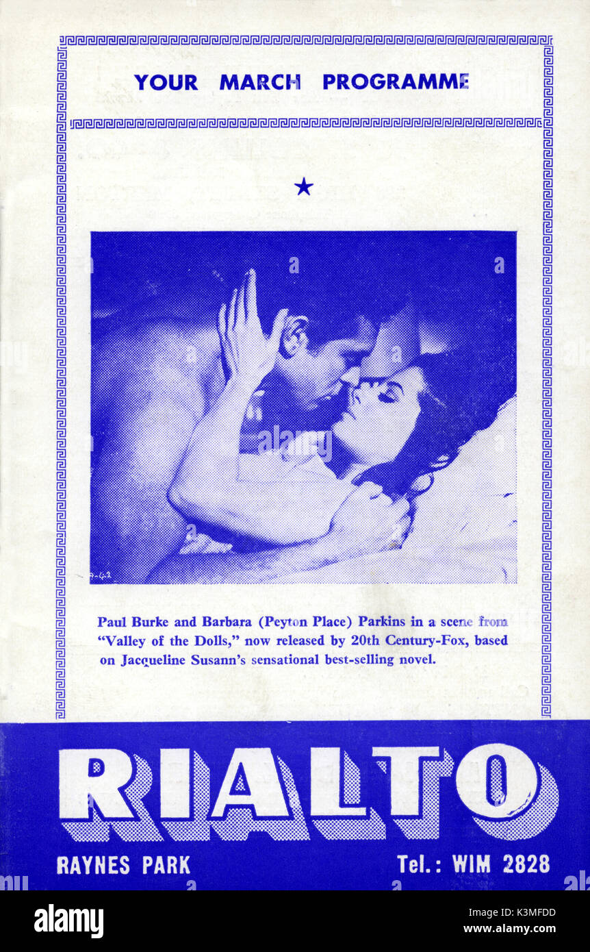 Der RIALTO FILM, RAYNES PARK KINO PROGRAMM mit Paul Burke und BARBARA PARKINS, im "Tal der Puppen", geschirmt März, 1968 Stockfoto