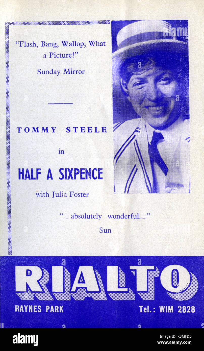 Der RIALTO FILM, RAYNES PARK KINO PROGRAMM mit Tommy Steele in eine "HALBE SIXPENCE", Januar, 1968 aussortiert Stockfoto