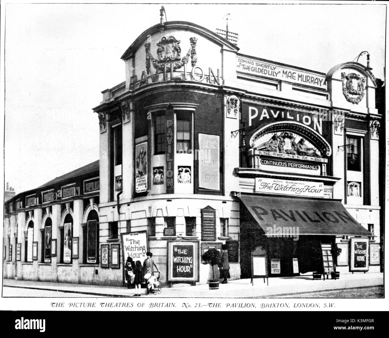 Der Pavillon, BRIXTON 1921 und Werbung Leistungen der Geisterstunde, die Goldene Lilie und die Herrin von shenstone Jetzt den Ritzy gesehen Stockfoto