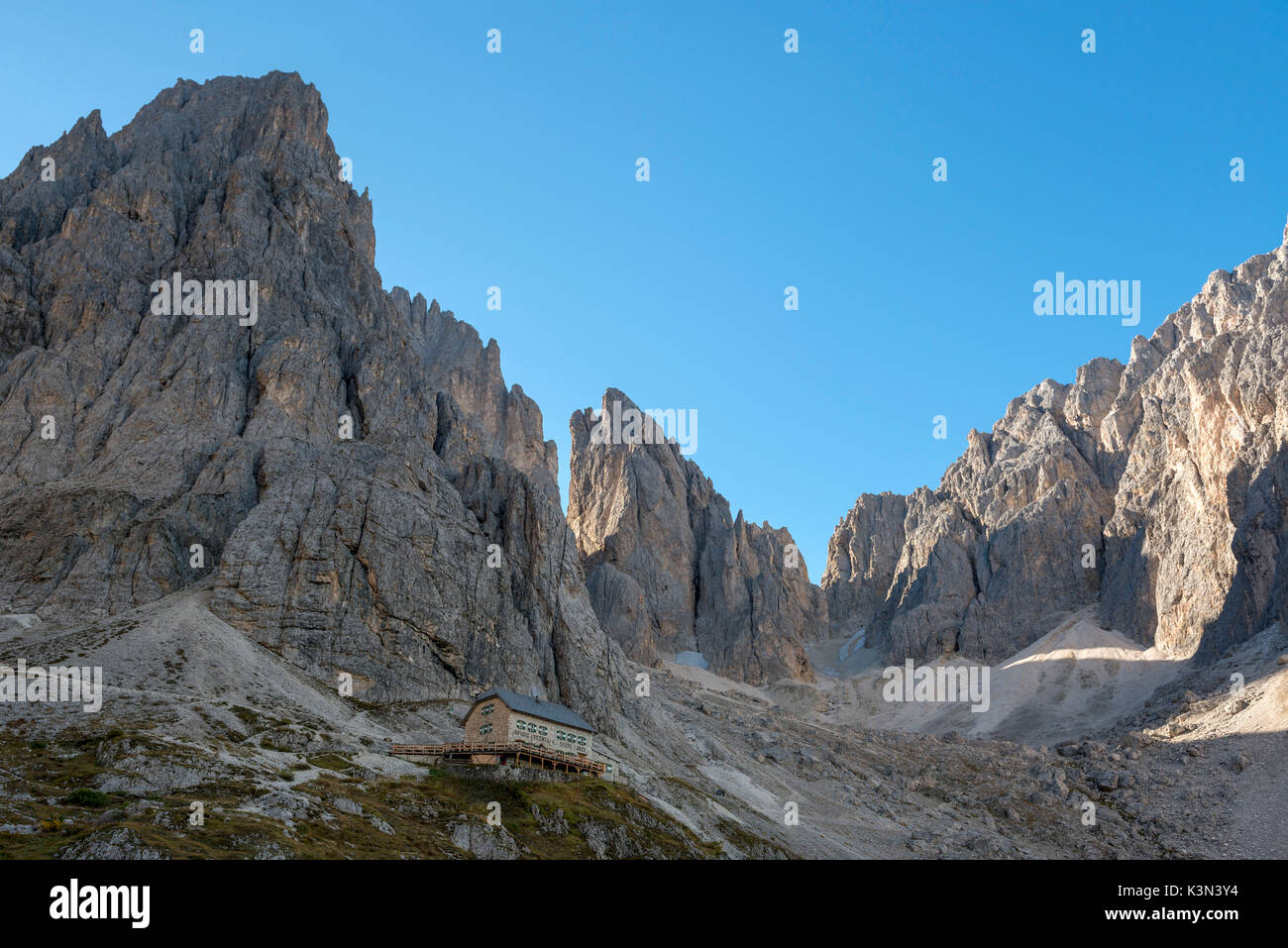 Zuflucht Vicenza, Plattkofel, Dolomiten, Südtirol, Italien Stockfoto