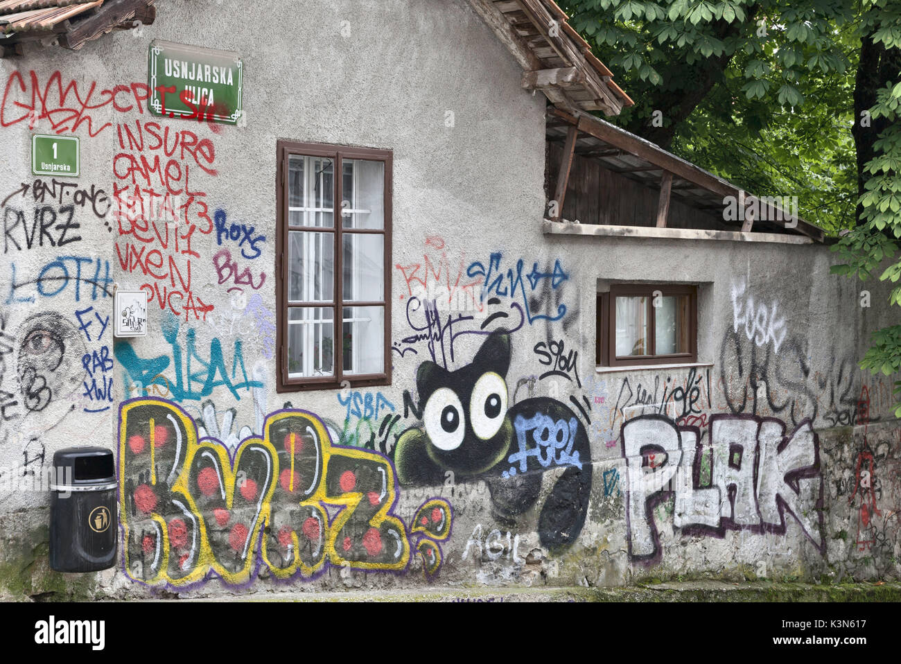 Europa, Slowenien, Ljubljana. Graffiti an einer Wand in Trubarjeva Straße Stockfoto