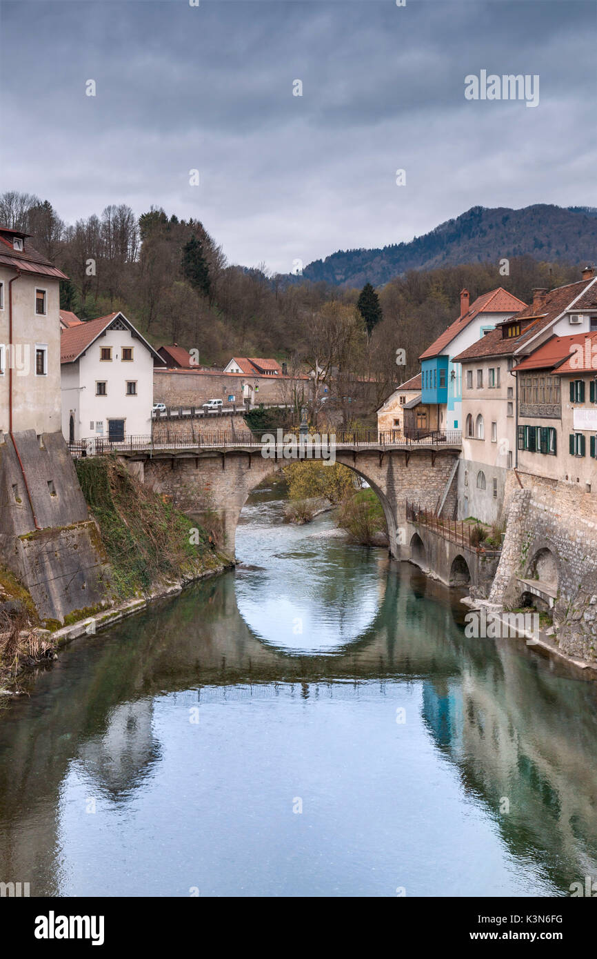 Europa, Slowenien. Die mittelalterliche Altstadt von Skofja Loka Stockfoto