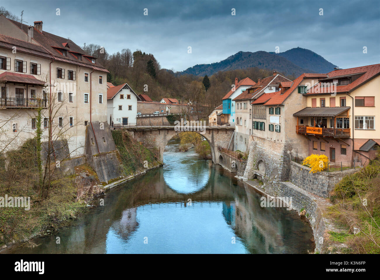 Europa, Slowenien. Die mittelalterliche Altstadt von Skofja Loka Stockfoto