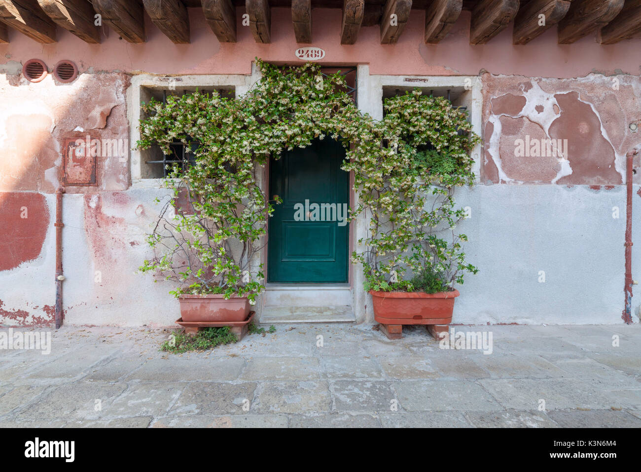 Europa, Italien, Veneto, Venedig. Detail einer Haustür in Venedig Stockfoto