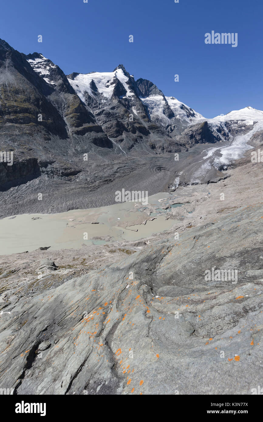 Europa, Österreich. Großglockner und Johannisberg Berge mit der Pasterze Glacier, Glocknergruppe, Hohe Tauern Stockfoto